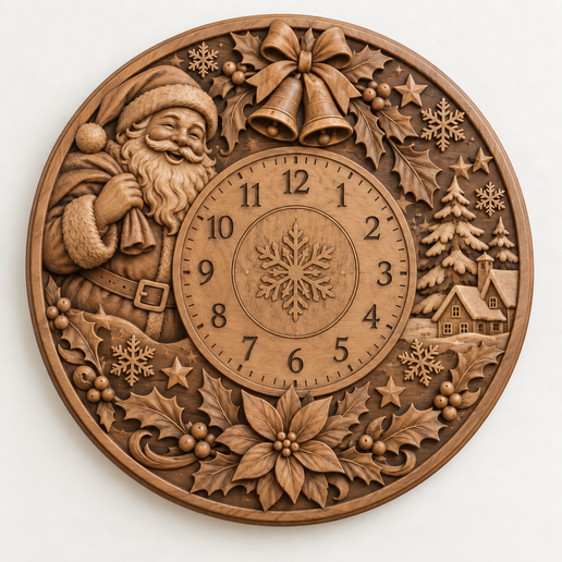 Christmas Santa Clock (3D Relief STL File)