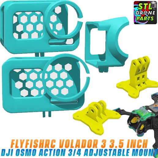 FlyFishRC Volador VX3 VX3.5 3" 3.5" DJI Osmo Action 3 / 4 Adjustable Mount 3D model