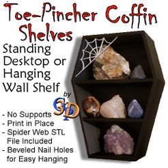 Coffin-Shelf-IMG.jpg STL file Toe-Pincher Coffin Shelf Spider Web Standing or Wall Hanging Decor・3D print model to download