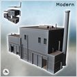1-PREM.jpg Modern industrial building with barricaded window, chimney, and roll-up doors (6) - Modern WW2 WW1 World War Diaroma Wargaming RPG Mini Hobby