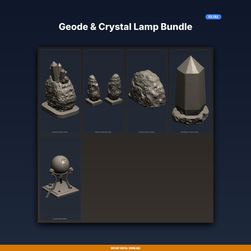 Geode & Crystal Lamp Bundle - 5-Model STL Bundle