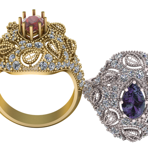 Luxury Gold and Silver Diamond Floral Gemstone Rings