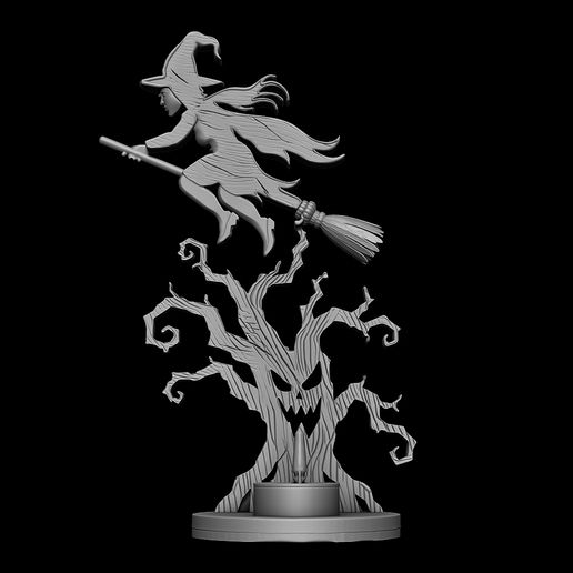 Witch’s Shadow – Flying Witch & Haunted Tree LED Tealight Holder