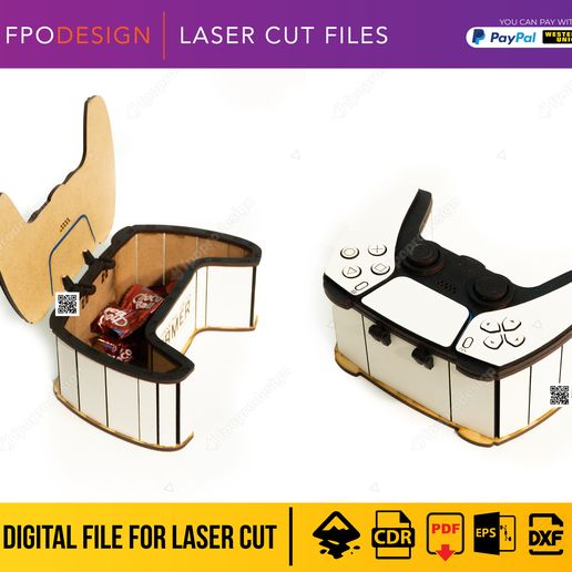 cajaplay4.jpg Caja de madera en forma de control de videojuegos, archivos corte láser para dulces regalos, box, svg, eps, pdf, dxf, gamer controller