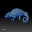 3DPrint3.jpg Southern four-horned chameleon Triocerus quadricornis file with full-size texture STL 3D print high polygon - modeled in Zbrush with tree/branch