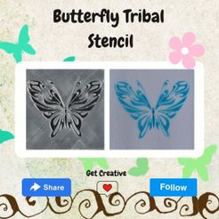 Butterfly-Tribal-Stencil.jpg Fichier STL Pochoir Papillon Tribal・Objet pour imprimante 3D à télécharger