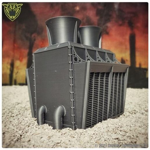 Industrial Cooling Stack Giant HVAC System STL - Sci-Fi Rooftop Terrain Heavy HVAC Unit & Heat Exchanger