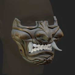 STL file Demon Half Face Oni Mask 15・3D printer design to download・Cults