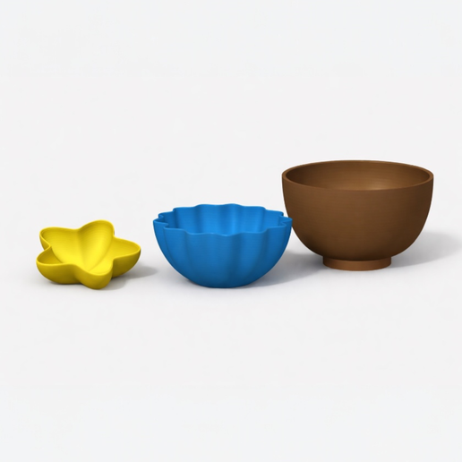 Decorative Bowl Set STL (3 Designs) – Modern Bowl Kit – Round, Wavy & Star Bowls
