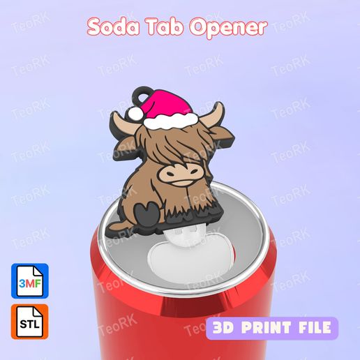 Soda Tab Opener highland cow christmas Keychain - STL 3MF pre-painted - Soda can Opener