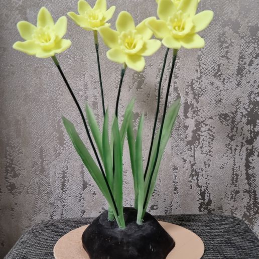 Daffodil, flower, rock, leaf, art, decoration, interior 3D model