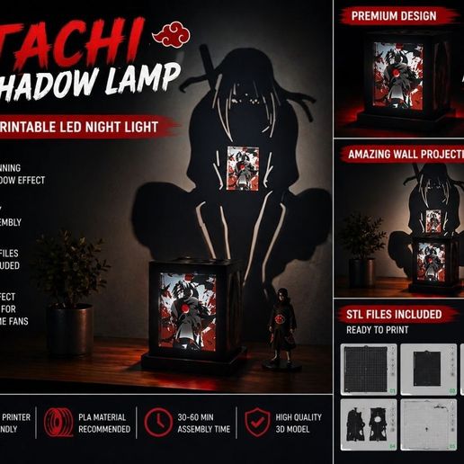 Itachi Shadow Lamp STL – Naruto Anime LED Shadow Box | 3D Printable Night Light
