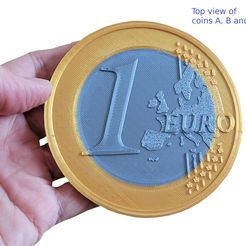 Euro_1_A_top_with_text_V1.jpg STL-Datei Münzuntersetzer Euro 1 kostenlos・Vorlage für 3D-Drucker zum herunterladen