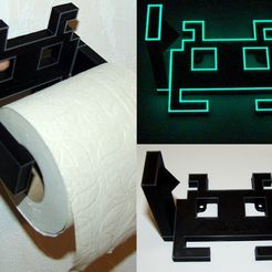 SpaceToiletInvaders.jpg Free STL file Space Invader Toilet Paper Roll Holder・3D printing idea to download