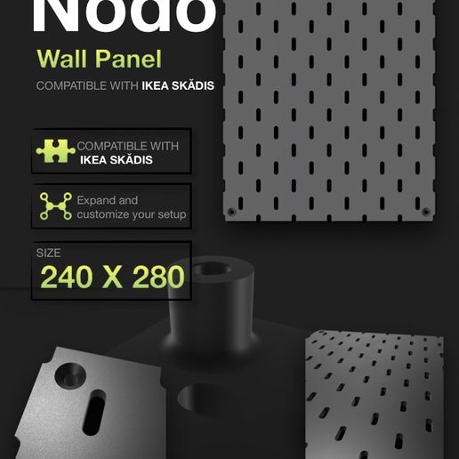 NODO Pegboard [240X280] | IKEA SKÅDIS Compatible | Wall Organizer for 3D Printing 3D model