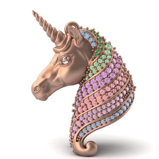 Fantasy Magical Unicorn Head Jewelry Pendant Swirl Mane