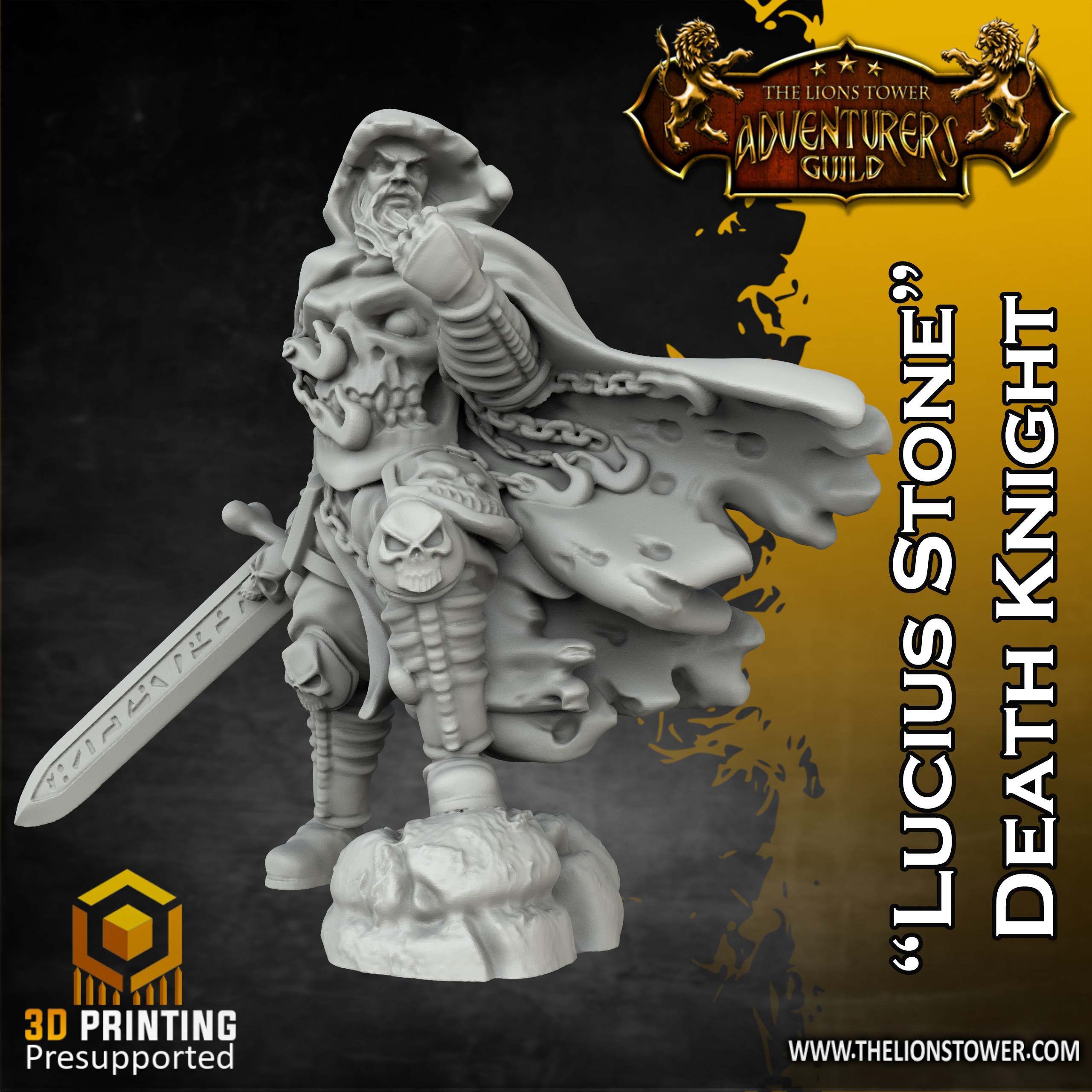 Lucius-Stone-Death-Knight.png Download file Lucius Stone - Death Knight (32MM SCALE, PRE-SUPPORTED MINIATURE) • 3D printable model, Lion_Tower
