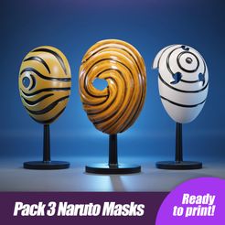 NarutoMasks.jpg STL file Obito's Naruto Mask Pack of 3 Ready to print・3D print model to download
