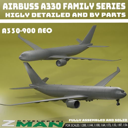 ✈️ A330-900 NEO (4 IN 1) V3・ STL File for 3D printing・Cults