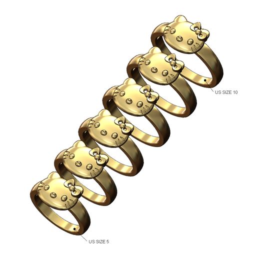 Hello-kitty-ring-size5to10-00.jpg Hello kitty band US sizes 5to10 3D print model
