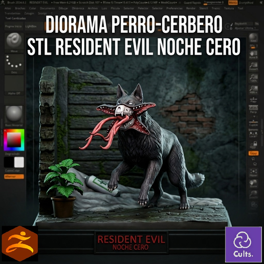 NO IA- Diorama Perro Cerbero - RESIDENT EVIL NOCHE CERO - Modelo STL Impresión 3D
