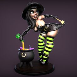 WitchRender01.jpg Witch Pinup - Cauldron 3D print model