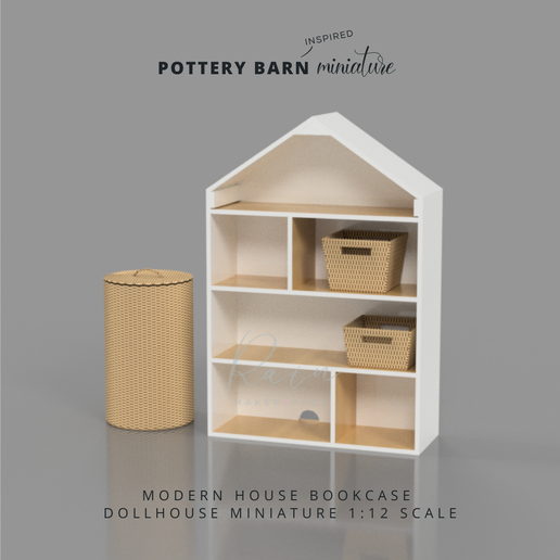 Pottery-barn-MODERN-HOUSE-BOOKCASE-2.png STL file MINIATURE BOOKCASE Pottery barn-INSPIRED FOR 1:12 DOLLHOUSE・3D printing design to download, RAIN