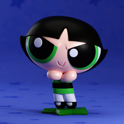 buttercup1.png Fichier STL Porte-clés pour l'impression 3D de la statue de Bouton d'or des Powerpuff Girls.・Modèle pour imprimante 3D à télécharger