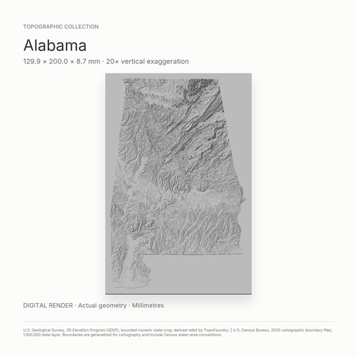 Alabama Whole-Area 3D Terrain STL + 3MF | Two Printable Versions - STL and 3MF Bundle