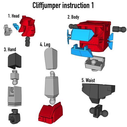 Cliffjumper_Instruction1.JPG Free STL file Articulated G1 Transformers Cliffjumper - No Support・3D printing design to download, Toymakr3D