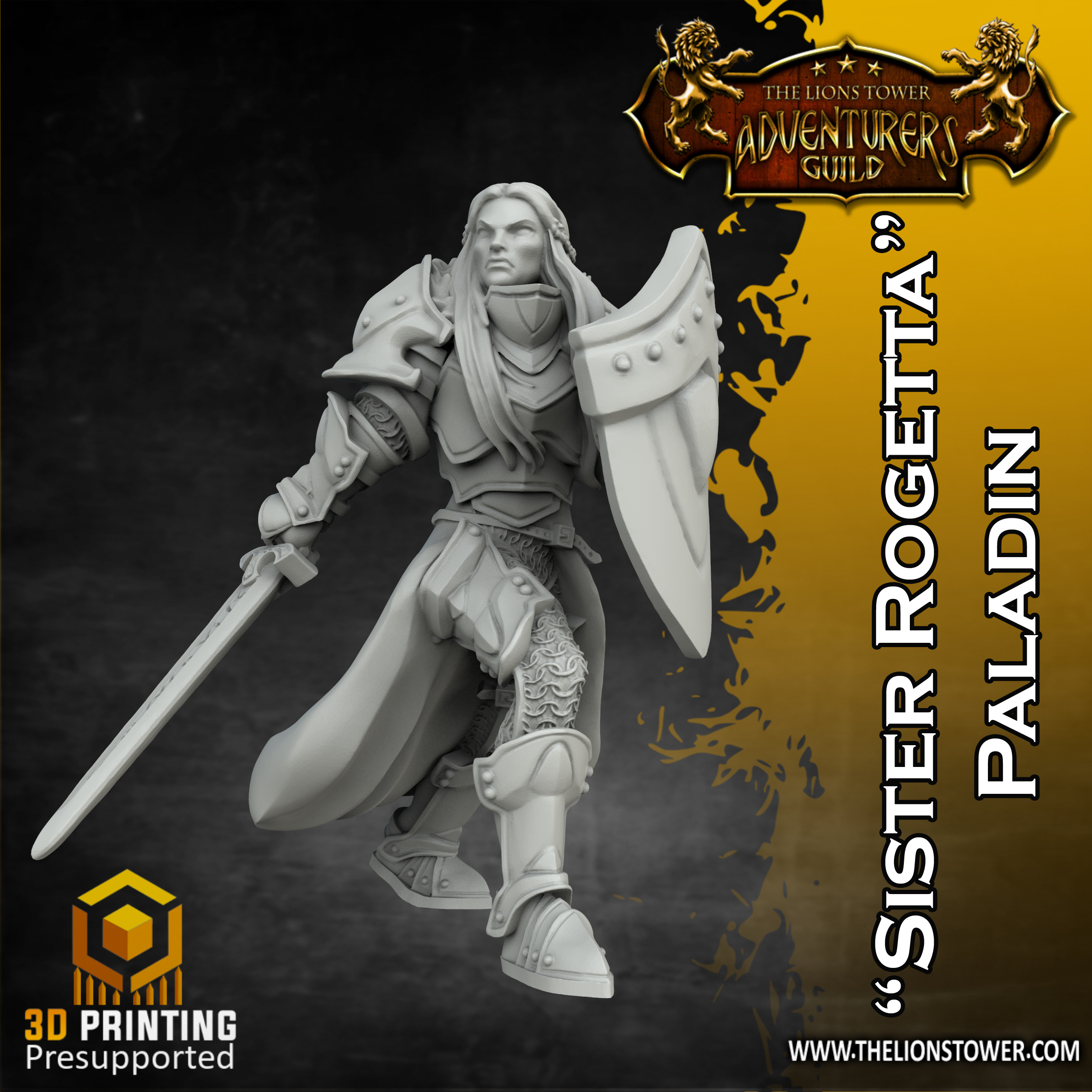 Sister-Rogetta-Paladin.png Download file Sister Rogetta - Female Paladin (32MM SCALE, PRE-SUPPORTED MINIATURE) • 3D printer object, Lion_Tower