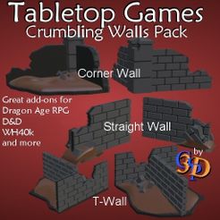 Crumbling-Walls-IMG.jpg STL file Crumbling Walls for Tabletop Games WH40k D&D Medieval Castle Wall・Model to download and 3D print