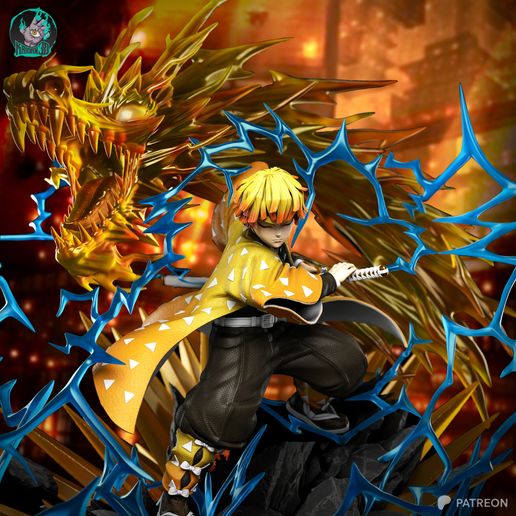 01.jpeg Zenitsu x Flaming Thunder God DEMON SLAYER STL - Ready for 3D Printing