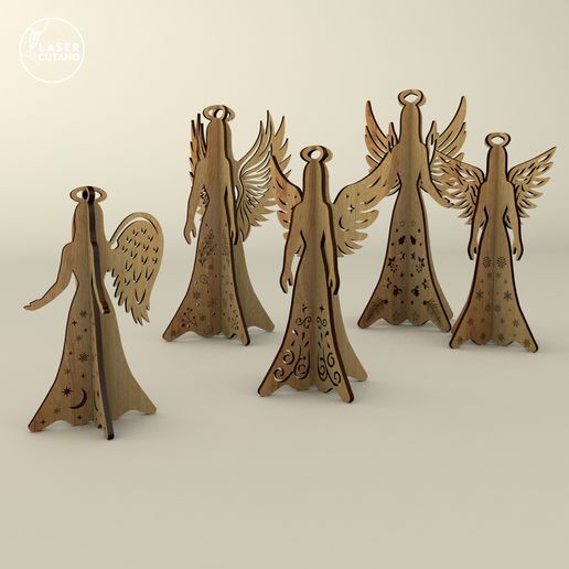 🪵 Wooden Angels Decorations Set - Laser Cut Templates・ 3D File for CNC ...