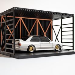 DSC01834-4.jpg Fichier STL Car Port Garage Container Scale 143 Dr!ft Racer Sturmkind Diorama 1/43・Modèle pour impression 3D à télécharger