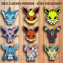 AAAAAAAAAAAAAAAAAAAAAAAEVOLUCIONES-EEVEE.jpg STL-Datei PACK 9 SCHLÜSSELANHÄNGER "EEVEE EVOLUTIONS" - "POKEMON" - "POKEMON".・3D-druckbares Modell zum Herunterladen