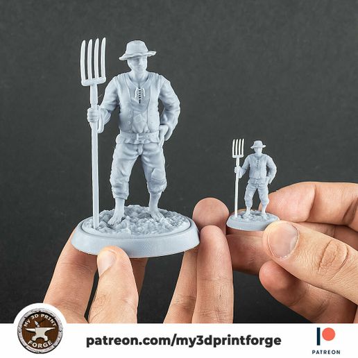 Farmer with pitchfork 32mm and 75mm scale pre-supported - 3D model önizlemesi