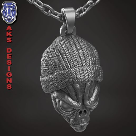 Alien_with_cap_v1_pendant_a7.jpg skull  Pendant jewelry ALien with cap v1