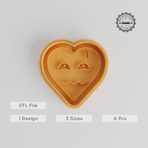 Roll Eyes Face Cookie Cutter & Stamp Set, Fondant Mold, 3 Sizes, Heart Emoji, Bored Expression Design - 3D model önizlemesi