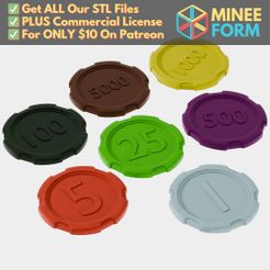 Poker-Chips.jpg Poker Chip Set with Denominations from 1 to 5000 for Casino Gaming MineeForm FDM 3D Print STL File