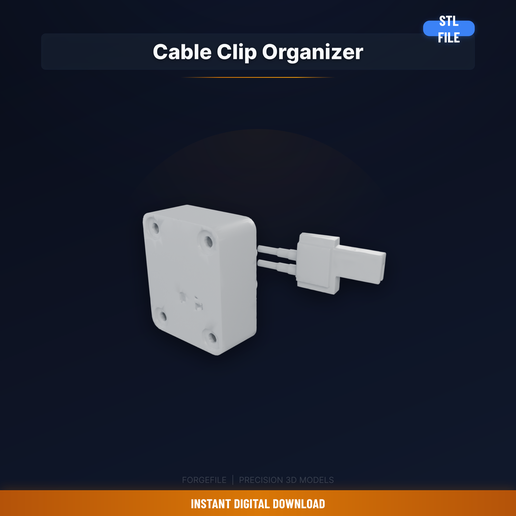 Adhesive Cable Clip Organizer, Holds 5 Cables, Desk Edge - 3D Printable STL File