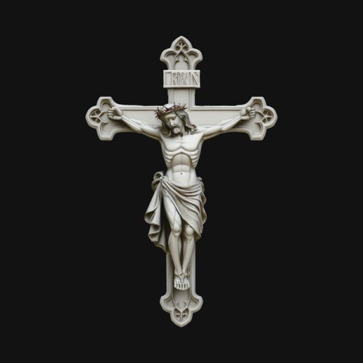 Crown of Thorns Crucifix Pendant Design 4 - 3D Print Model