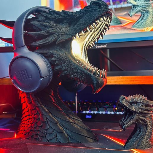🐉 Dragon headphone holder + LIGHT・Free STL File for 3D printing・Cults