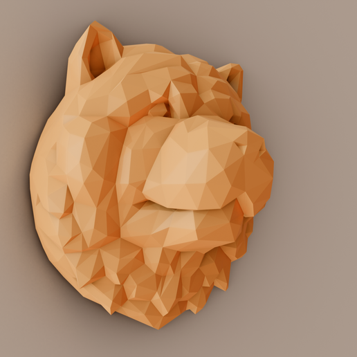 chow chow dog head wall mount low poly stl 3D model