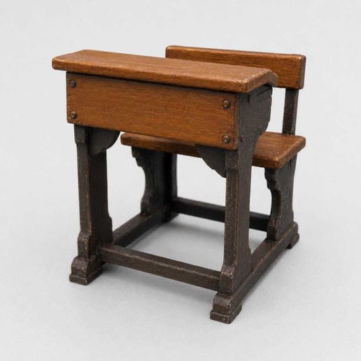 1:12 Vintage School Desk and Bench STL, Miniature Classroom Furniture 3D Printable Model for Diorama