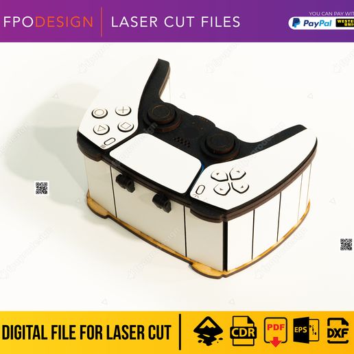 cajaplay3.jpg Caja de madera en forma de control de videojuegos, archivos corte láser para dulces regalos, box, svg, eps, pdf, dxf, gamer controller
