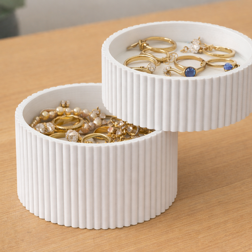 Stacked Ribbed Jewelry Box with Lid