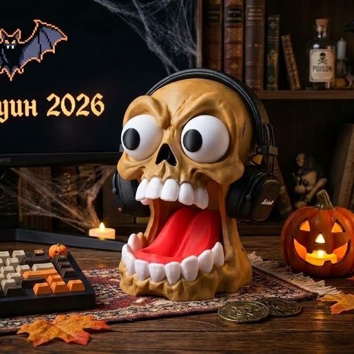 Cartoon Skull Headphone Holder - Whimsical Desk Decor