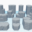 00Hexcitysample1.png 14 Buildings Mechwarrior / Battletech Hex-based City Set
