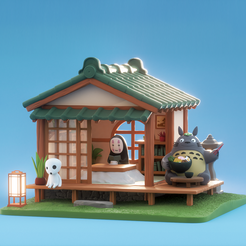 1.png STL file Totoro and no face House diorama・3D printer model to download